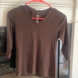 St. John's Bay Chocolate Long Sleeve V-Neck Top - XS